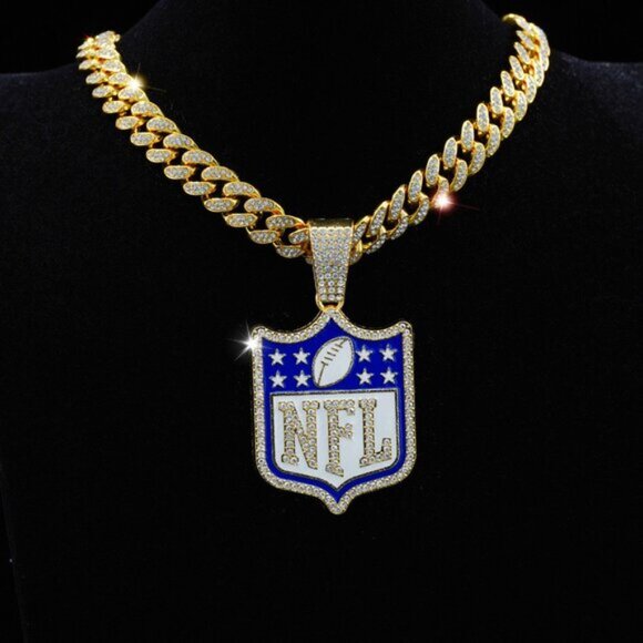 Hot sale fashion oil drop nfl football team logo necklace boys punk hip …